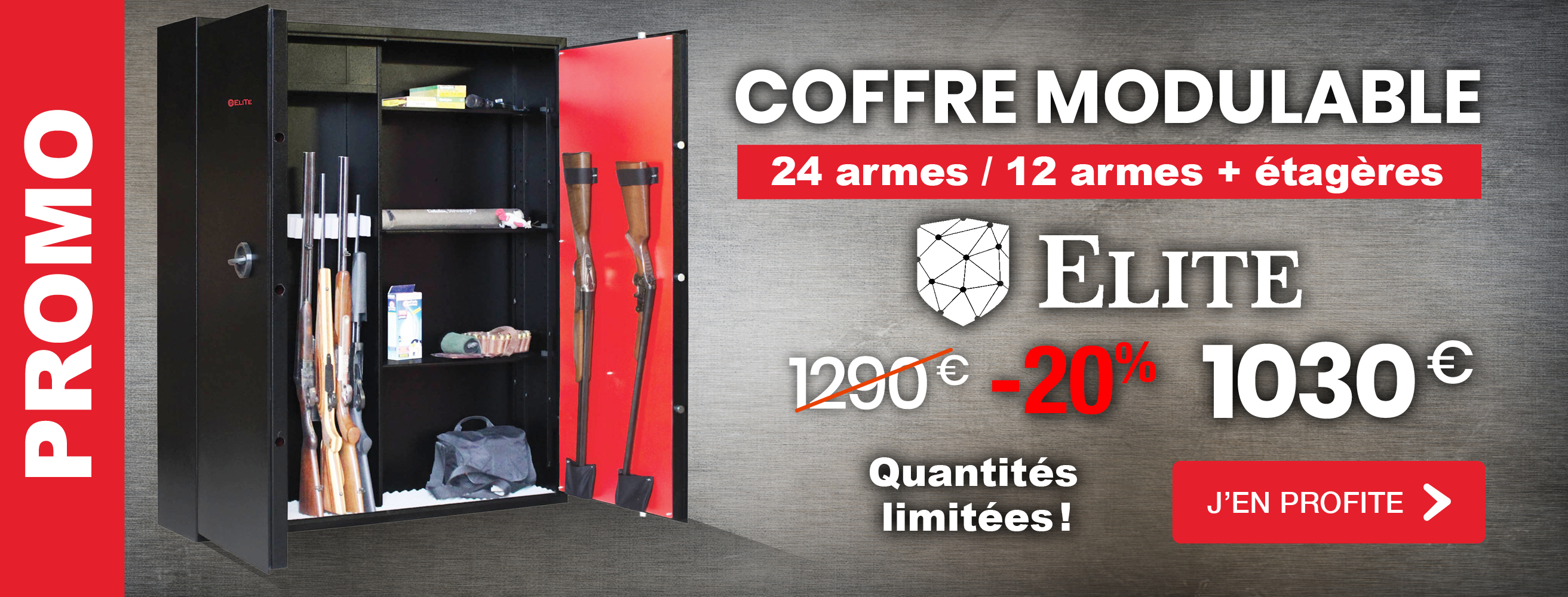  PROMO Coffre ELITE modulable 24 armes / 12 armes + étagères