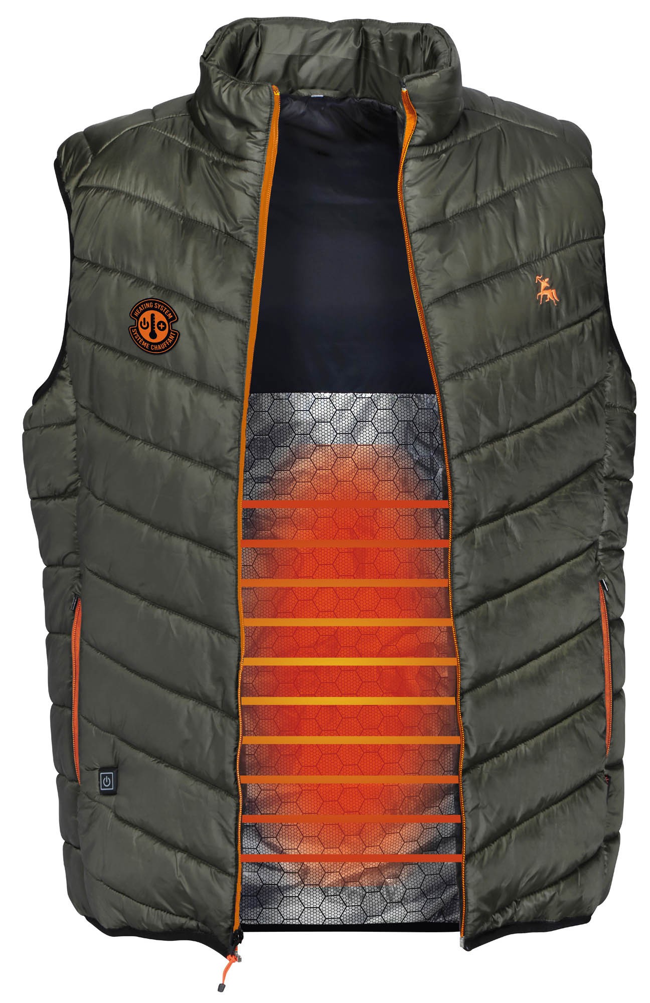 Gilet chauffant ProHunt Kaki avec batterie A vos postes Made in Chasse
