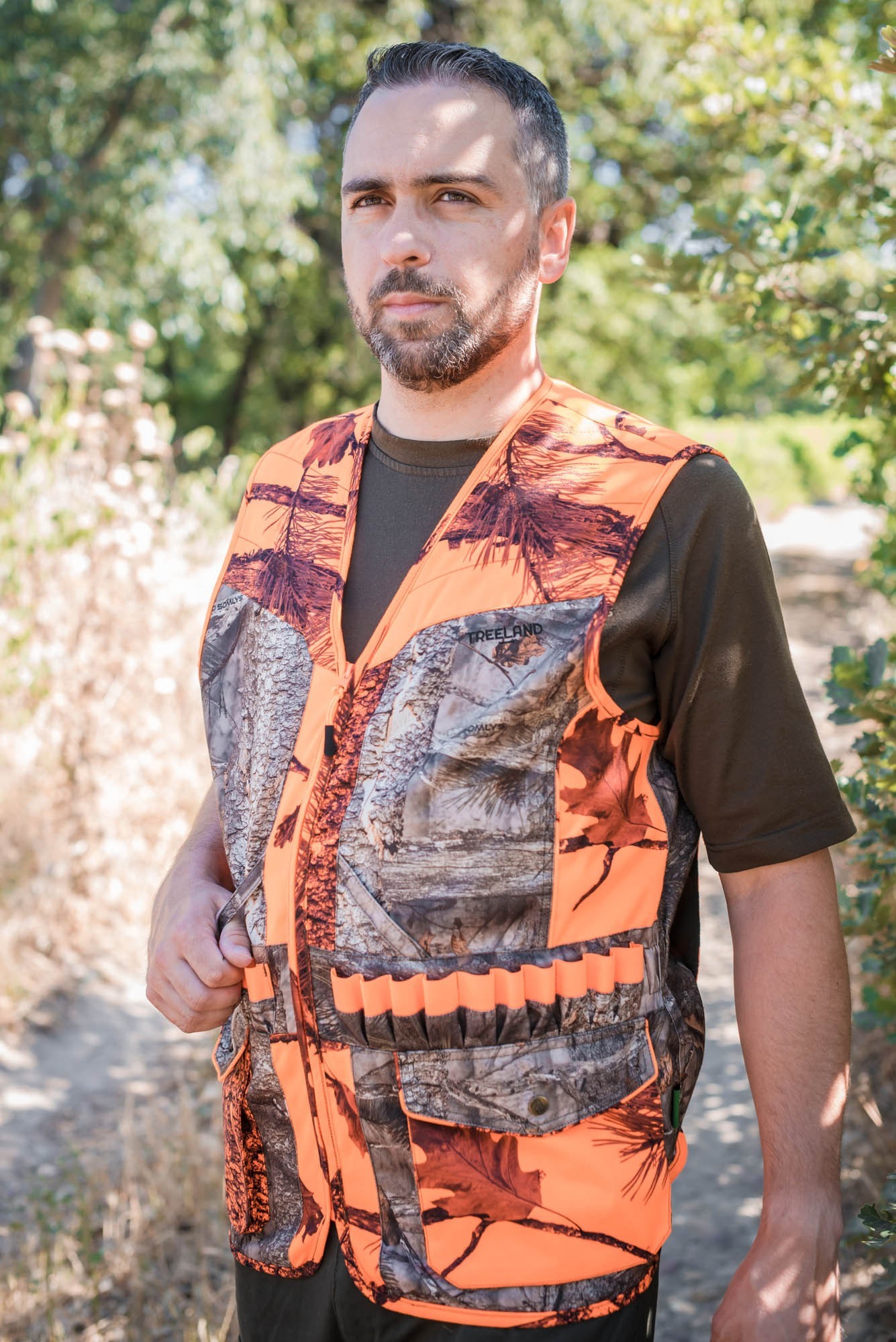 Gilet De Chasse Treeland Camo Orange Spécial Calibre 20 + Fluo +