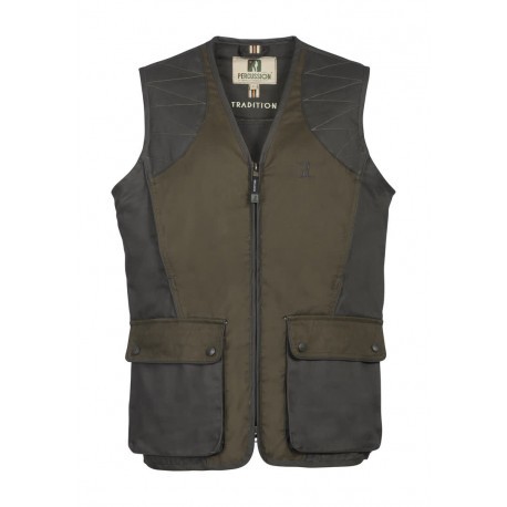 Gilet de chasse Percussion Tradition sans cartouchières brodé Logo - Kaki clair