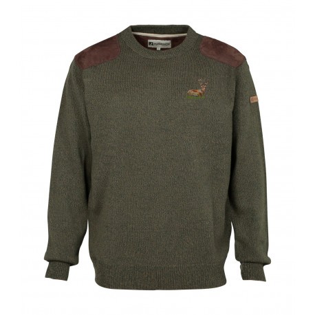 Pull de chasse Percussion col rond brod Cerf