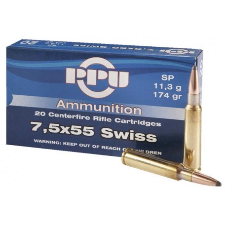 Cartouche Partizan / cal. 7,5x55 Swiss - Soft Point 11,3 g / 174 gr