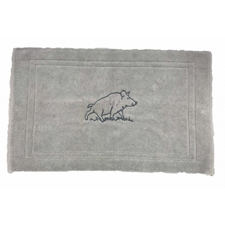 Tapis de bain gris perle brodé sanglier