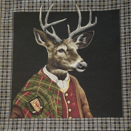 Coussin cerf habillé tour écossais tête à droite
