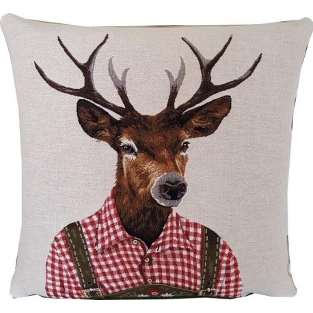 Coussin cerf chemise écossais rouge