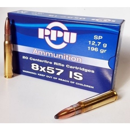 Cartouche Partizan / cal. 8x57 JS - Soft Point 12,7 g / 196 gr