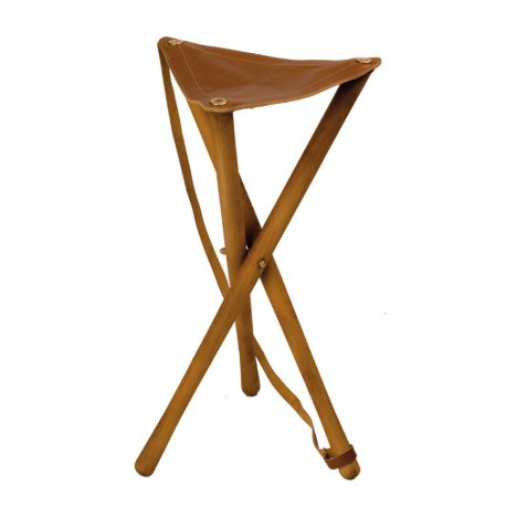 Trépied pliant cuir et bois 65 cm