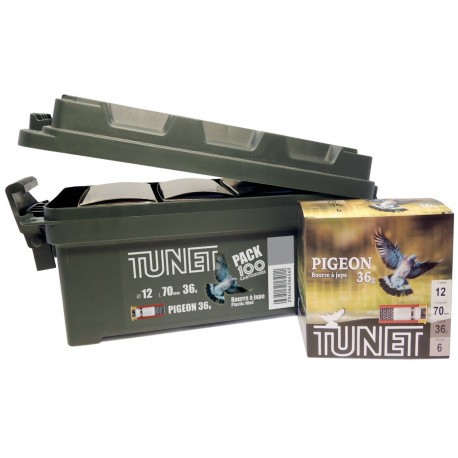 Pack boîte transport 100 cart. Tunet Pigeon / Cal. 12 - 36 g