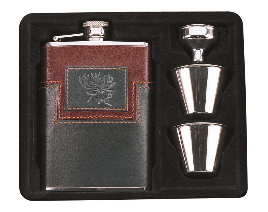 Flasque Chasse Cerf en Bois | Fiole Inox Gravée Hunt Club 180 ml