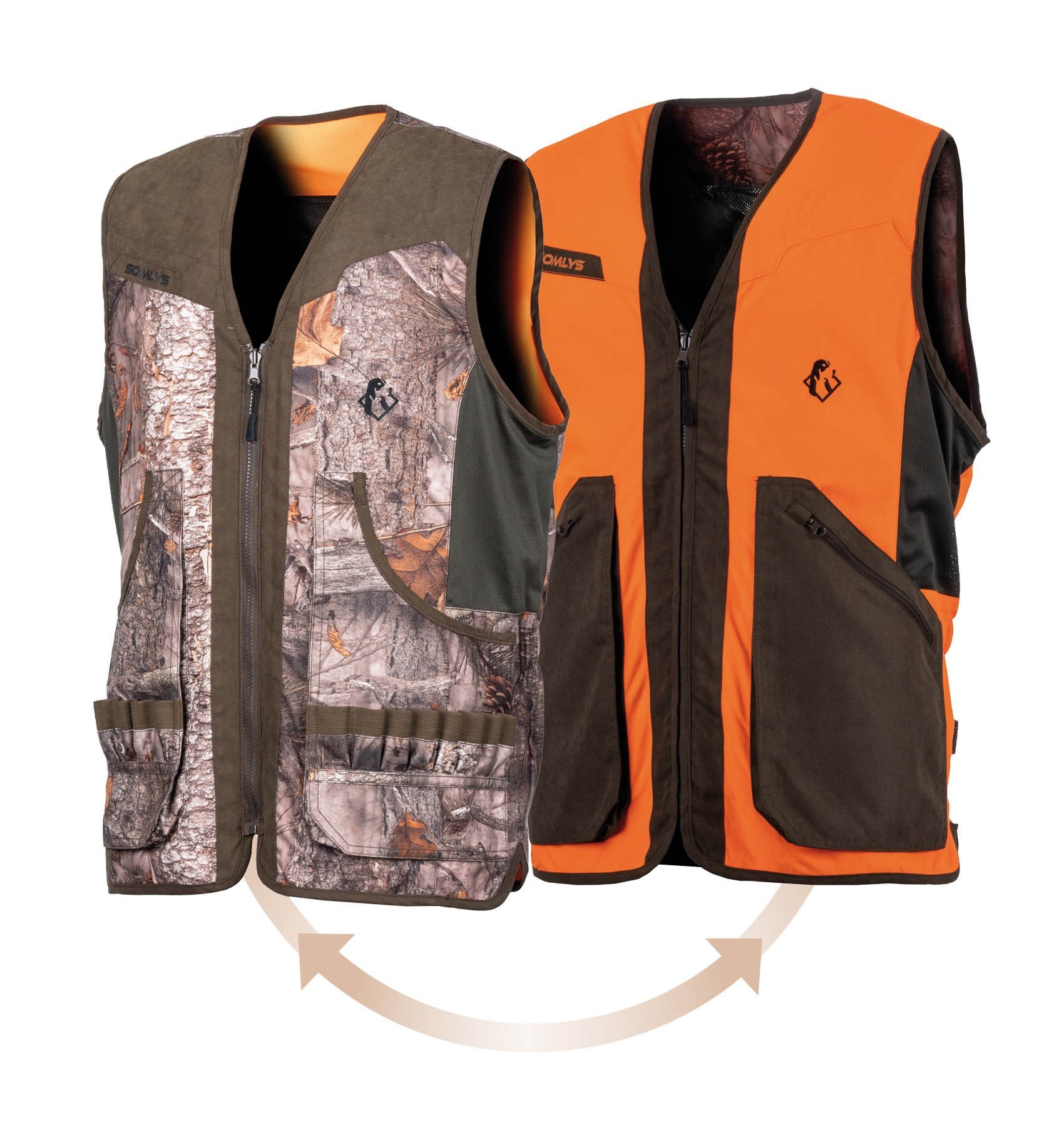 Gilet De Chasse Réversible Orange/Camo GUGULUZA - Multi-Poches, Gilet Sécurité Chasse Pêche Randonnée Camping Homme