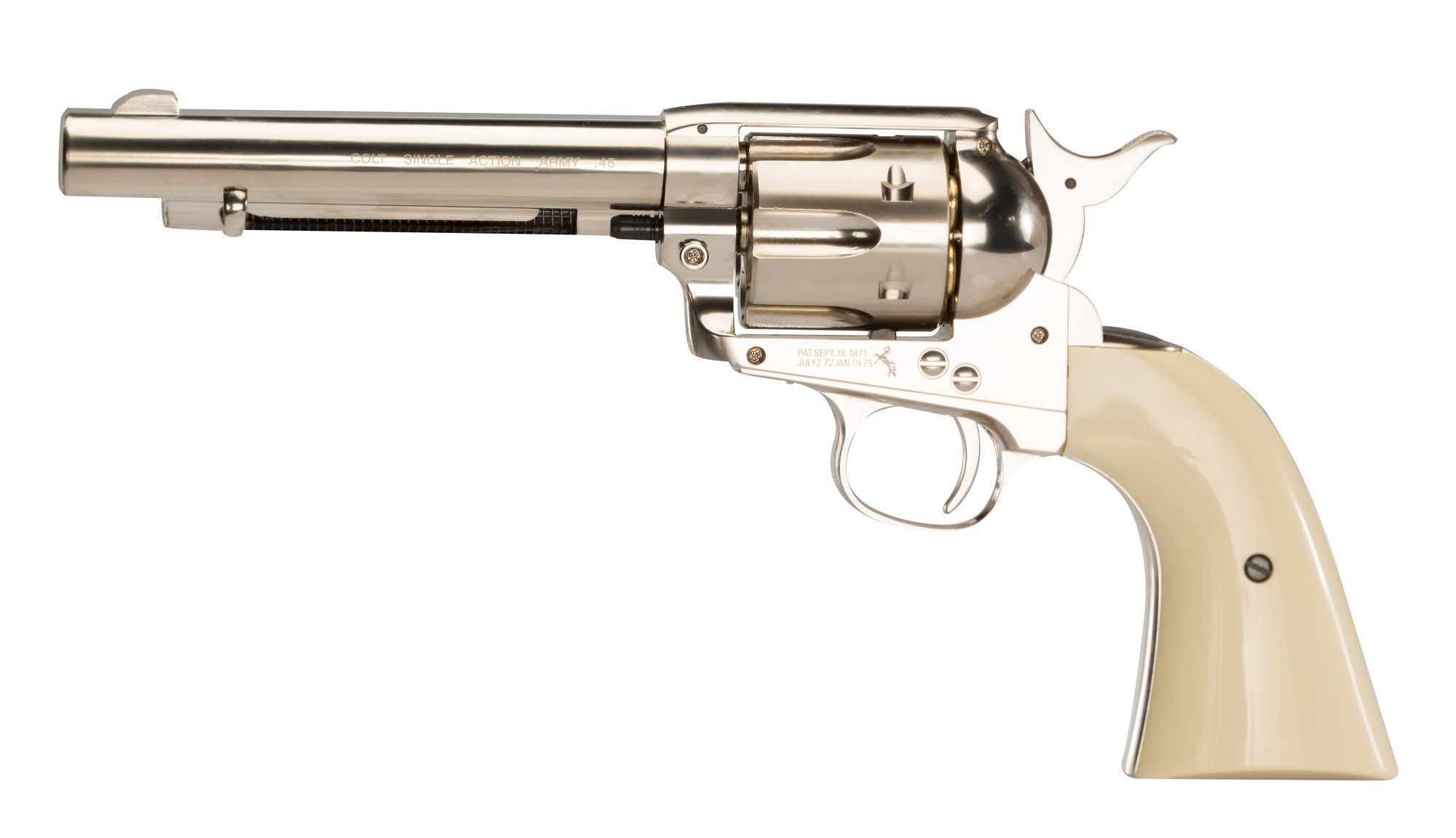 Revolver Colt Army 45 Simple Action nickelé Pistolets à air comprimé / CO2 Made in Chasse Revolver Colt Army 45 Simple Action nickelé Pistolets à air comprimé / CO2 Made in Chasse