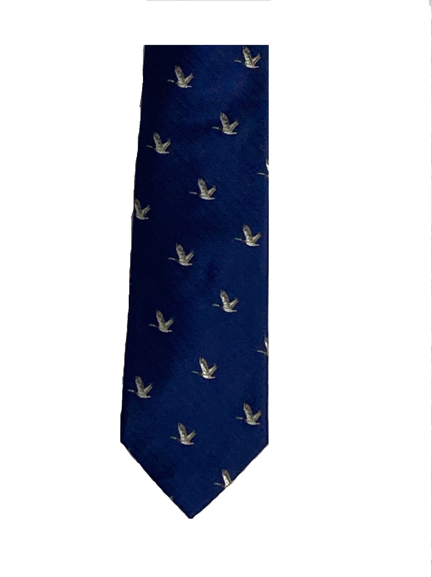 Cravate La Crainte Carven Paris En Soie 100% Occasion – Motif Géométrique Or/bleu, Longueur 55 Pouces