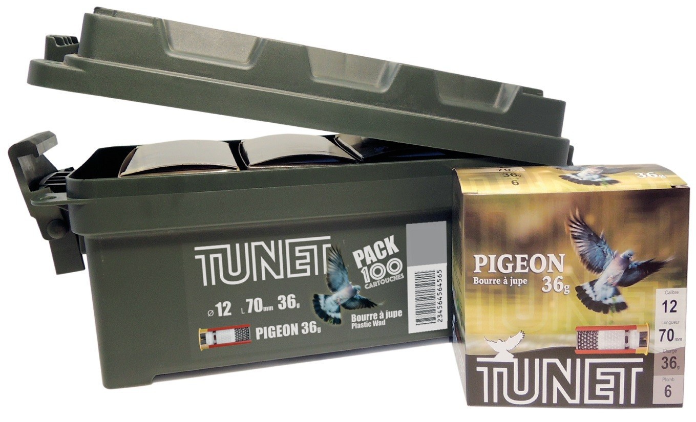 Pack boîte transport 100 cart. Tunet Pigeon / Cal. 12 - 36 ...