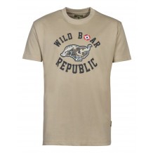 Tee-shirt de chasse Percussion Wild Boar Republic sanglier courant - Beige