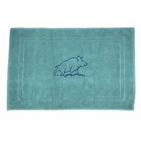 Tapis de bain vert d'eau brodé sanglier