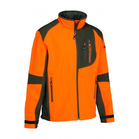 Percussion Blouson Softshell Chasse GhostCamo Blaze & Black – Imperméable Respirant, Capuche, Carnier, Poches Zippées