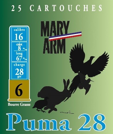 Cartouche Mary Arm Puma 28 / Cal. 16 - 28 g - Plomb bourre ...